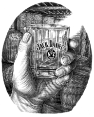 Jack Daniels pen and ink illustration by Dave Hopkins